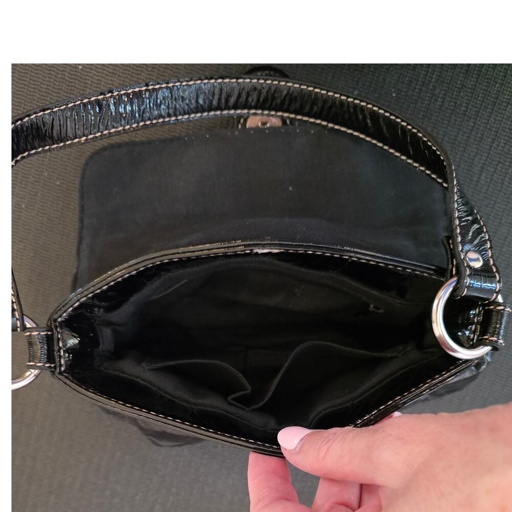 Vintage y2k Mini Satchel Black Pleather Crinkle Bag Purse Goth Grunge Streetwear - Picture 7 of 13
